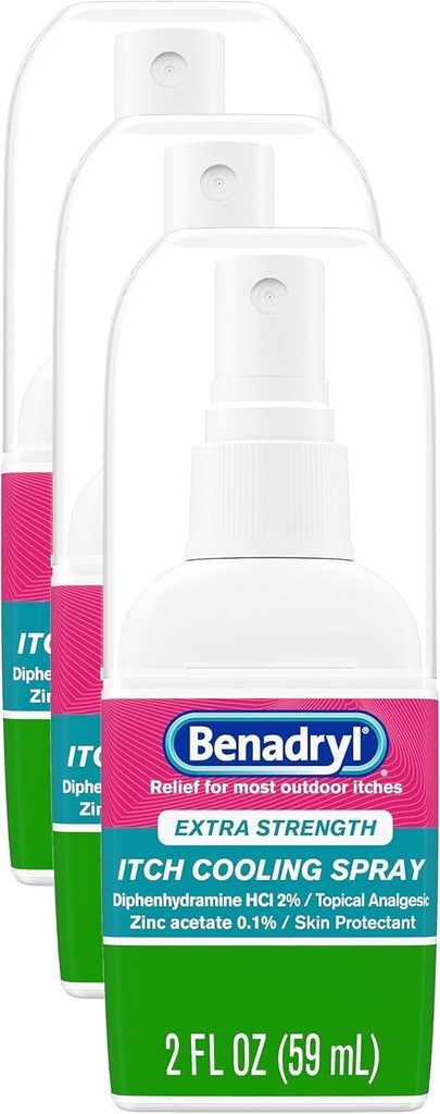 Benadryl Ekstra Kekuatan Anti- Itch Semprotan, Pendingin Analgesik Topical, Ukuran Perjalanan, 2 fs. oz (Paket 3)