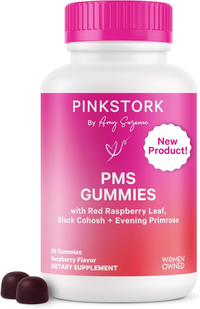 Red Stork PMS Dukung Gummies for Women - Red Raspberry Leaf, Black Cohosh, Evening Primrose Oil - Bloating, Crauings, Skin, Mood - Hormonal Siklus Dukungan - 60 Berry Gummides - Vegan, Plant - Berdasarkan