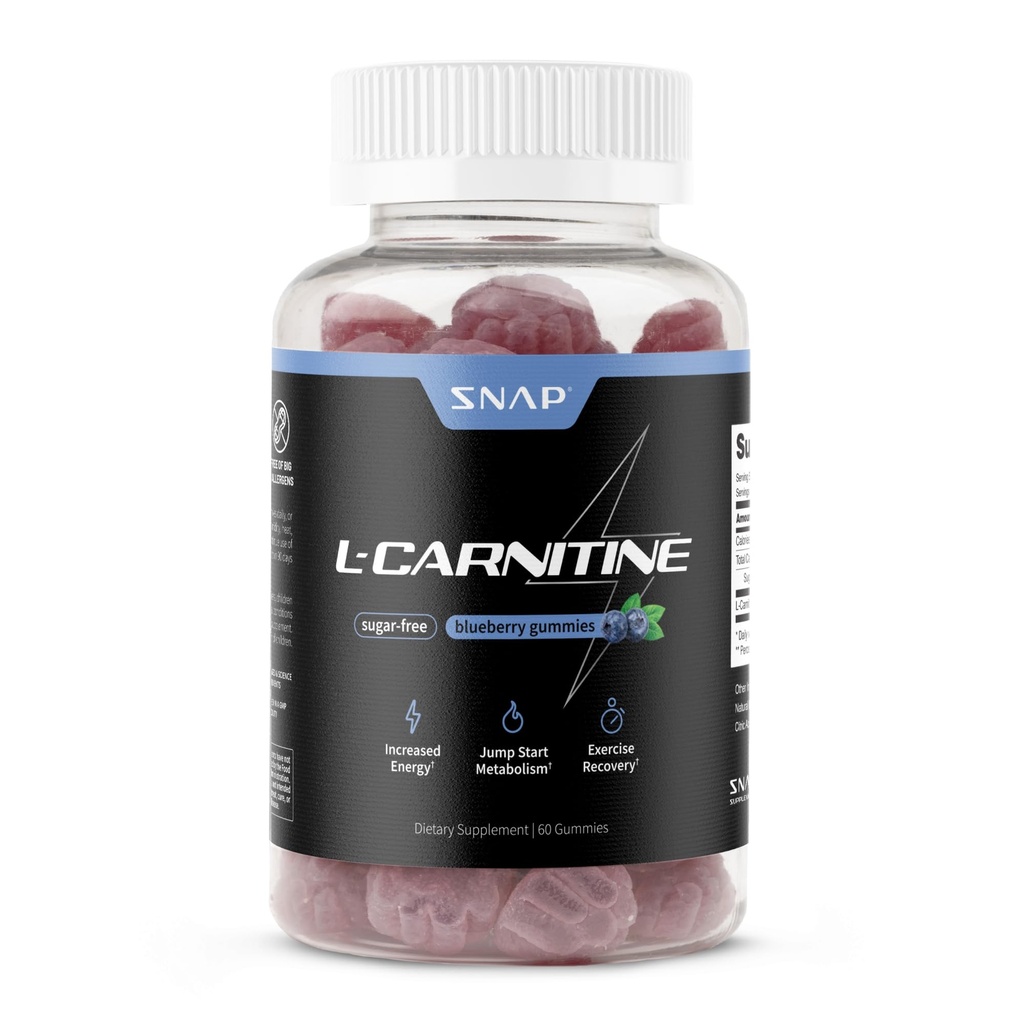Sugar Free L Carnitine 500mg Gummy - Natural Pre Workout L- Carnitine Suplemen - Peningkatan Energi, Pemulihan Lebih Cepat, Metabolisme Boost, Latihan Pre untuk Perempuan & Pria, Blueberry Flavor (60 Gummies)