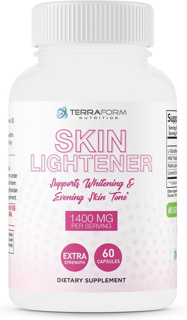 Suplemen Pengisian Nuklir TerraForm Skin Lightening, Glutathione 1000mg per Serving, Clears dan Evens Skin Tones, Membantu Membersihkan Spots Gelap dan Mobil Acne - 30 Serding
