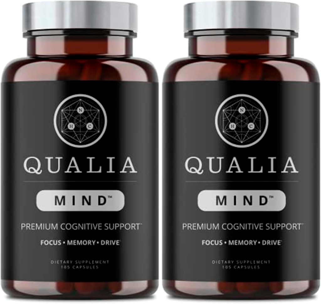 Qualia Mind Nootropics 105 ct 2-Pack 124; Top Brain Suplement for Memory, Focus, Mental Energy, and concentration with Ginkgo biloba, Alpha GPC, Bacopa monnieri, DHA & More, (6 Week Supppply)