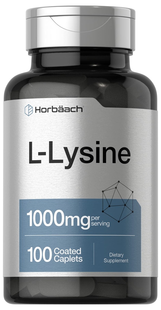 Horbäach L-Lysine Amino Acid 124g; 100 Caplet berlapis 124; Free Foretary Suplement Free Formula