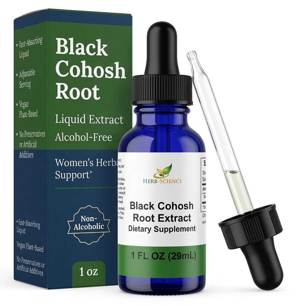 Root Cohosh Hitam - Pendukung Bantuan Menstrual, Bantuan Menopause, Tekanan Darah Sehat, Sirkulasi - Ekstrak Cairan Bebas Alkohol-, 1 oz - Herb- Sains