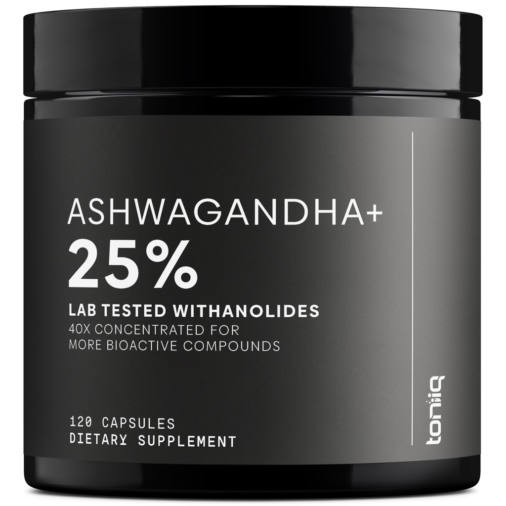 Toniq Ashwagandha - 40: 1 Ekstraksi konsentrasi - 25% Withanolides - Wild Haressed di India - Sangat Bioavable dengan Black Pepper - Third- Partai Diuji - 120 Capsules - 1.300mg per Serving