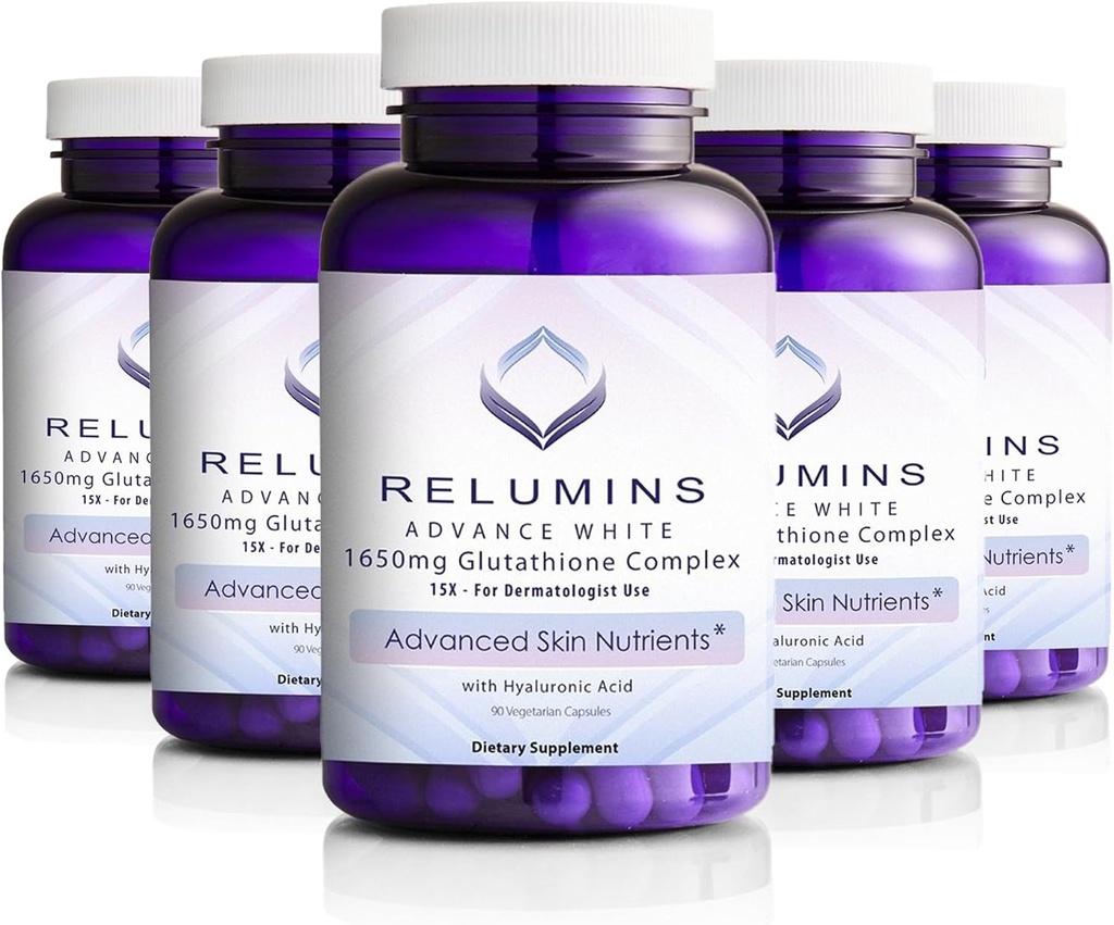 Rilis 1650mg L- Glutathione Kompleks dengan Acid Hyaluronic, Alpha Lipoic Acid, Rose HIPS, Vitamin E & Riboflavin, Dukungan Antioksidant, Skin Hydration & Wellness, dibuat di USA - 90 Capsules x 5 Botol