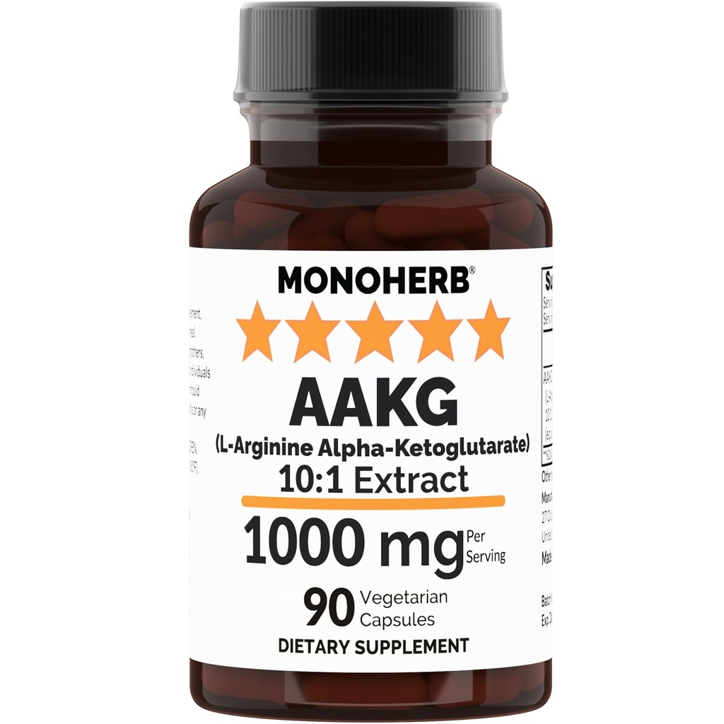 MONOHERB AAKG - L- Arginine Alpha--Ketoglutarat - 1000 mg - 90 Vegetarian Capsules