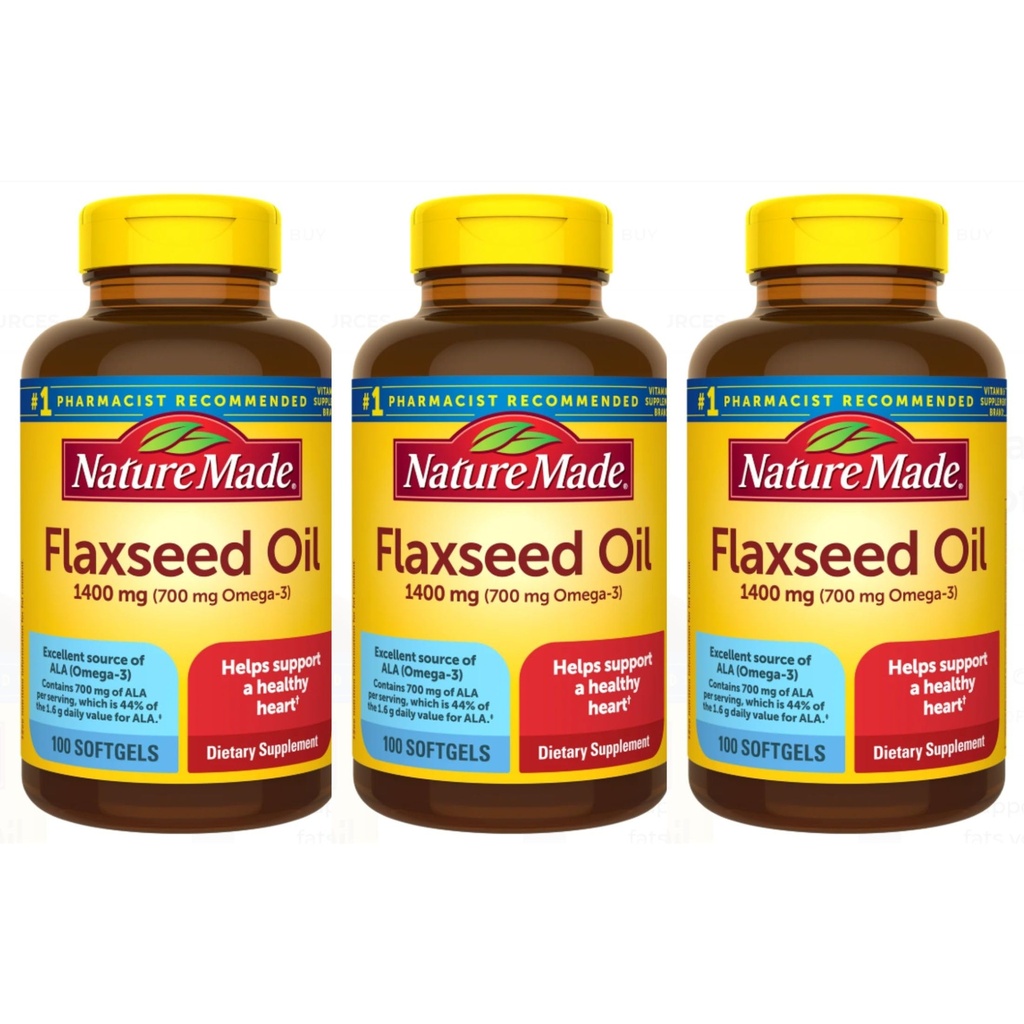 Nature Made Organic Flaxseed Oil 1400 mg 700mg Omega 3 100 Liquid Softgels 3 Pack