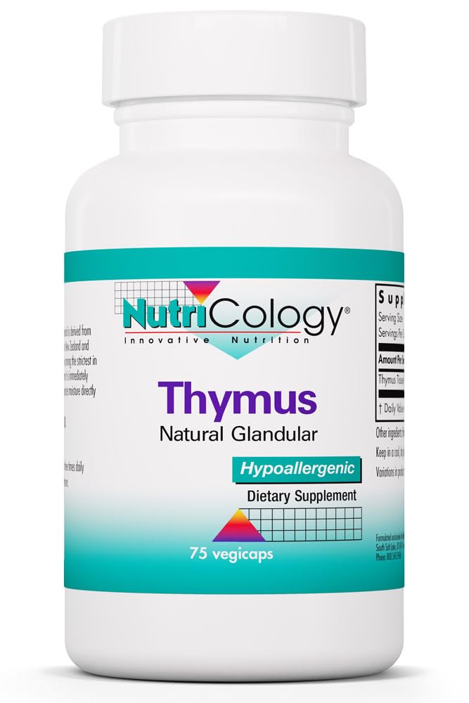 Tambahan Thymus Nutrikologi - Thymus Tissue, Ekstrak Glandular, 1000mg Raw Thymus Glandular, Ovine, Lyophilized, Hypoallergenic - 75 Count