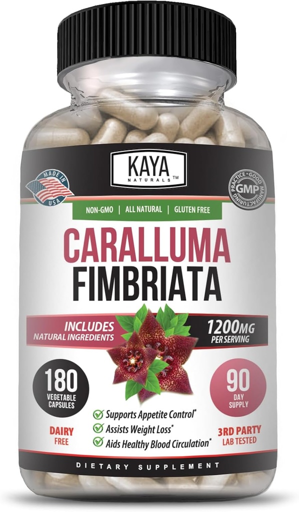 Kaya Ambassals - Caralluma Fimbriata 1200mg Potency Supplement Tinggi: 124; Maksimum Perkuat Dukungan Endurance Alam, Kapsul Vegetarian (180 Count)
