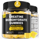 Cretine Monohydrate Gummies for Men & Women - with BCAA, Collagen Peptides, L-Taurine, Vitamin B12, D3, Chewables Creatine Monohydrate 5g Per Serving, Natural Lemon Flavor, Sugar Free, 2 Pack