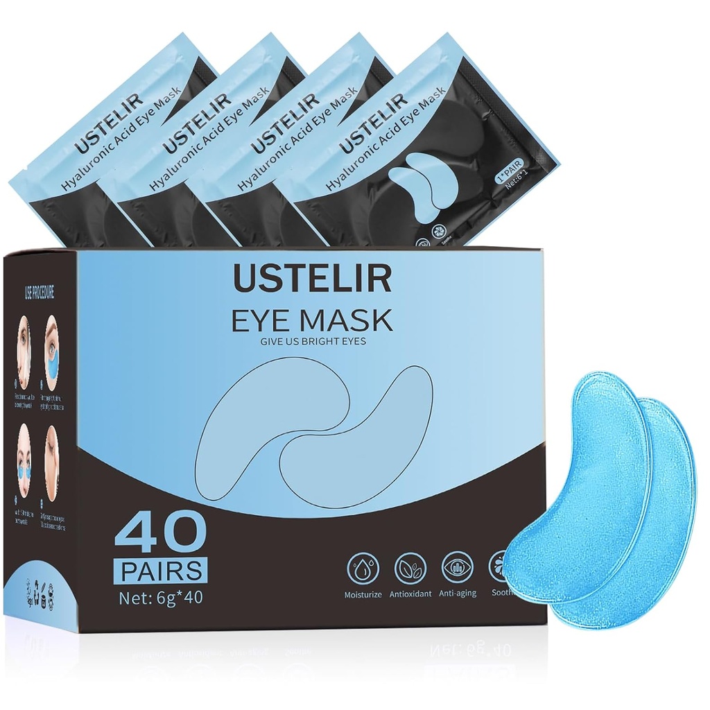 Under Eye Patches, 40 Pairs Eye Mask for Dark Circles, Puffy Eyes, Undereye Bags, Wrinkles, Eye Mask Patches with Hyaluronic Acid, Eye Treatment Skin Care for Men & Women Gift