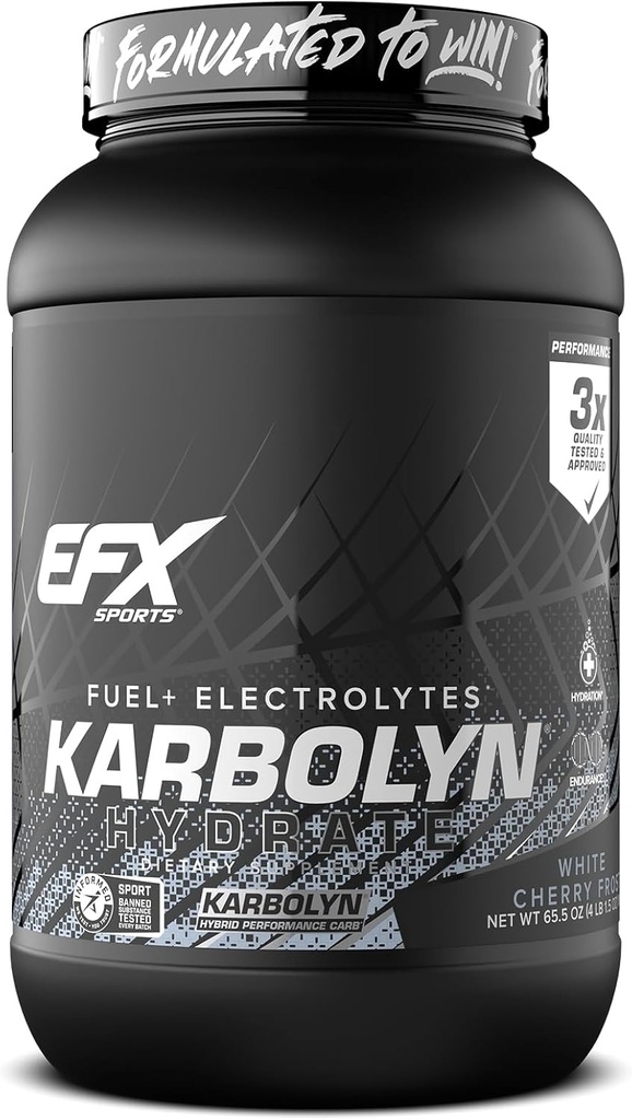 EFX Sports Karbolyn Hydrate 124; Carbohydrate Powder + Electrolite 124; Sugar Free Sports Drink Mix 126; Bahan Bakar & Hidration 124; Stimulant Bebas 124; 66 Servings (White Cherry Frost)