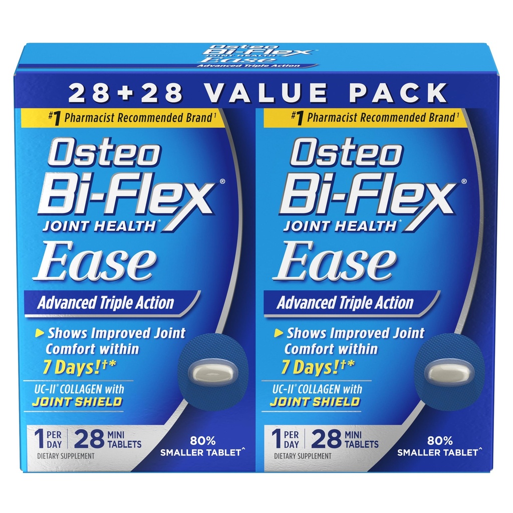 Osteo Bi- Flex Ease Tingkat lanjut Triple Action dengan suplemen Vitamin D Joint, Mini- Tablet, 28 Count, Paket 2