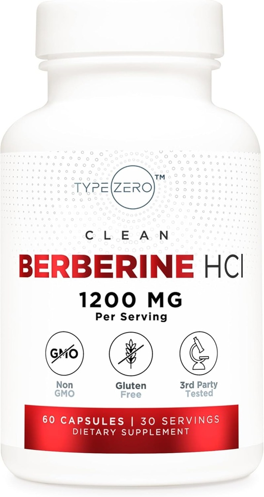 Tipe Zero Berberine HCL 1200mg 60 Capsules - Clean, Non- GMO, Gluten Free Suplemen