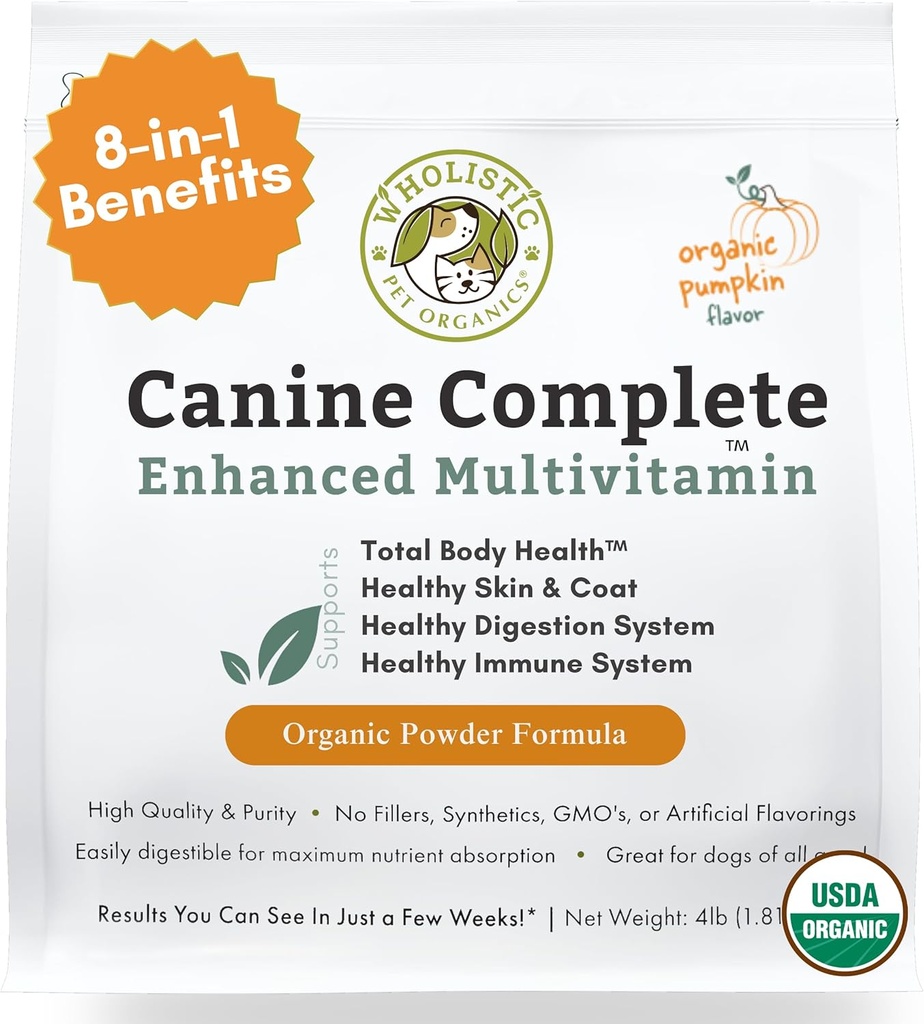 Wholistic Pet Organics Canine Complete - Dog Multivitamin Powder - 4 Lb - Daily Dog Vitamins and Supplements for Homemade Food - Immune System, Skin, Coat & Overall Health - Small and Large Breed