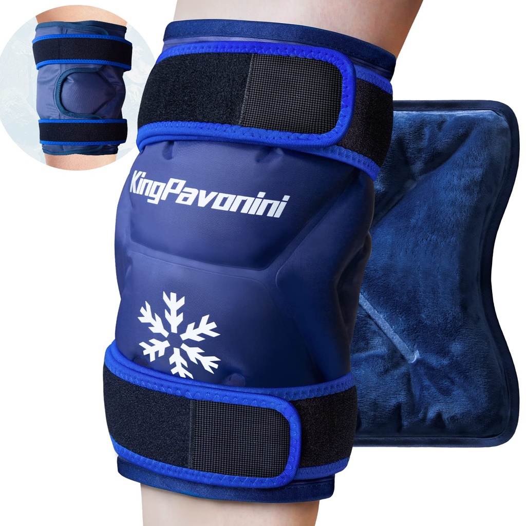 KingPavonini XXL Knee Ice Pack Lipat Disekitar Entire Knee Setelah Operasi, Bedah Es Berbahan Ulang Besar Gel untuk Injuries, Relief Sakit, Pemutih, Injuries Olahraga, 1 Pack (Biru)