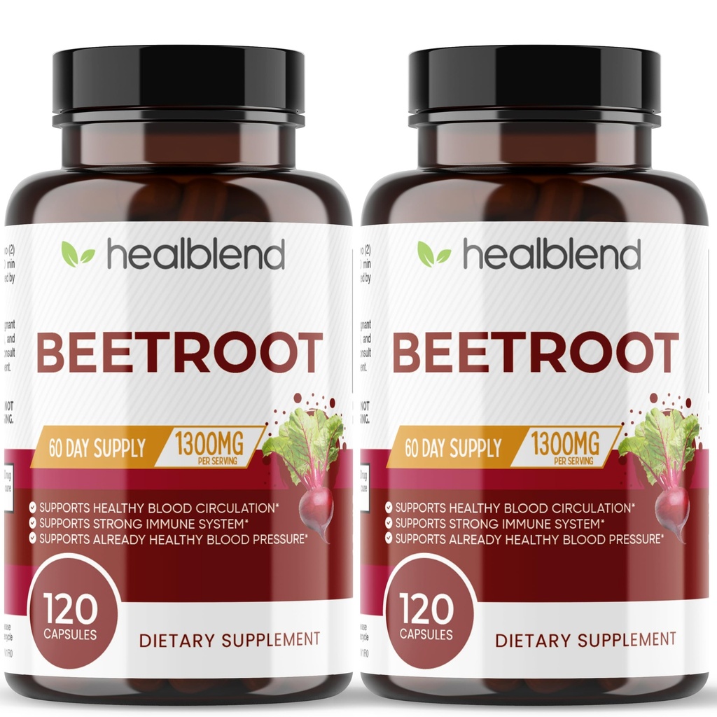 Healminged Organic Nitric Oxide Beet Root Capsules 1300mg - Dukung Imune System, Nitric Oxide Booster - 120 Count (2 Pack)