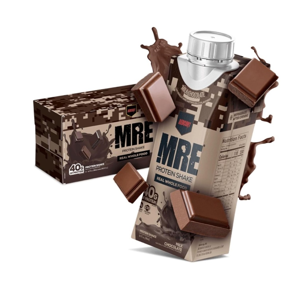 REDCON1 MRE Siap untuk Minum Protein Shake, Susu Chocolate - Laktosa + Whey Free RTD 40gr Protein Dibuat dengan Real Whole Food Byends - Keto- Friendly and Easy to Digest Nuttration Shake (12 Pack)
