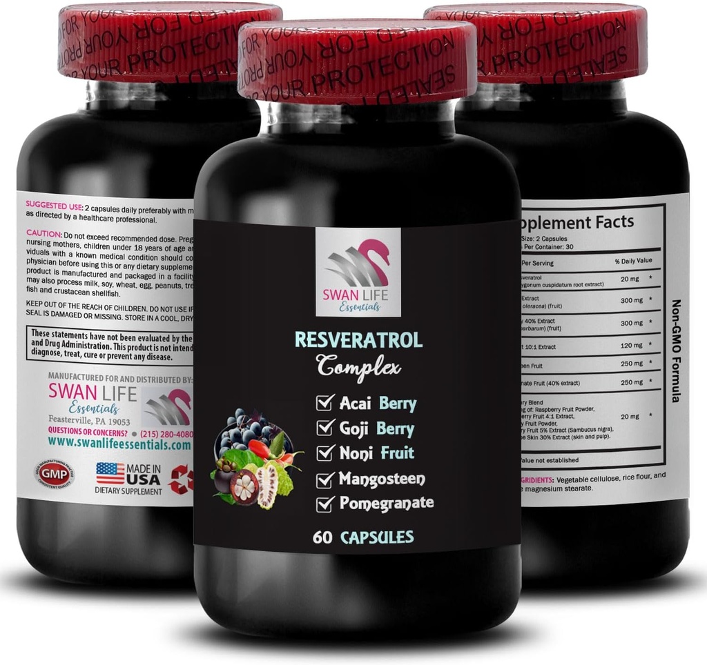 Blueberry Saldo - RESVERATROL COMLEX - Berry Benefits, Natural Boost, Antioksidant Properties, Daily Energy, Noni Blend, Pometates Kekuatan, Aktif Lifestyle, Flavorful Boost 1 Bottle 60 Capsules