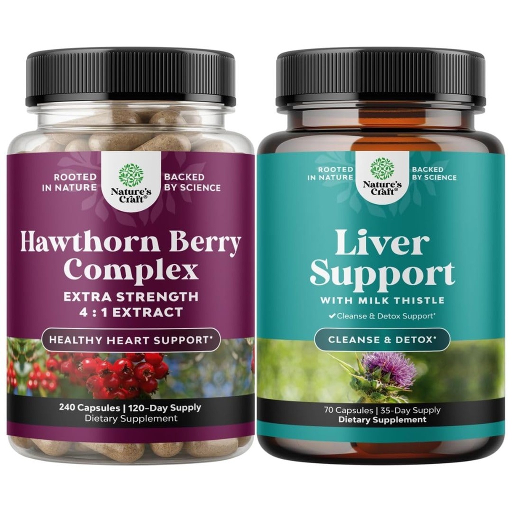 Bundle of Extra Power Hawthorn Berry Capsules - Ekstrate Disules and Heart Health Supplement and Liver Cleanse and Detox & Repair Formula - Herbal Liver Suppplemen