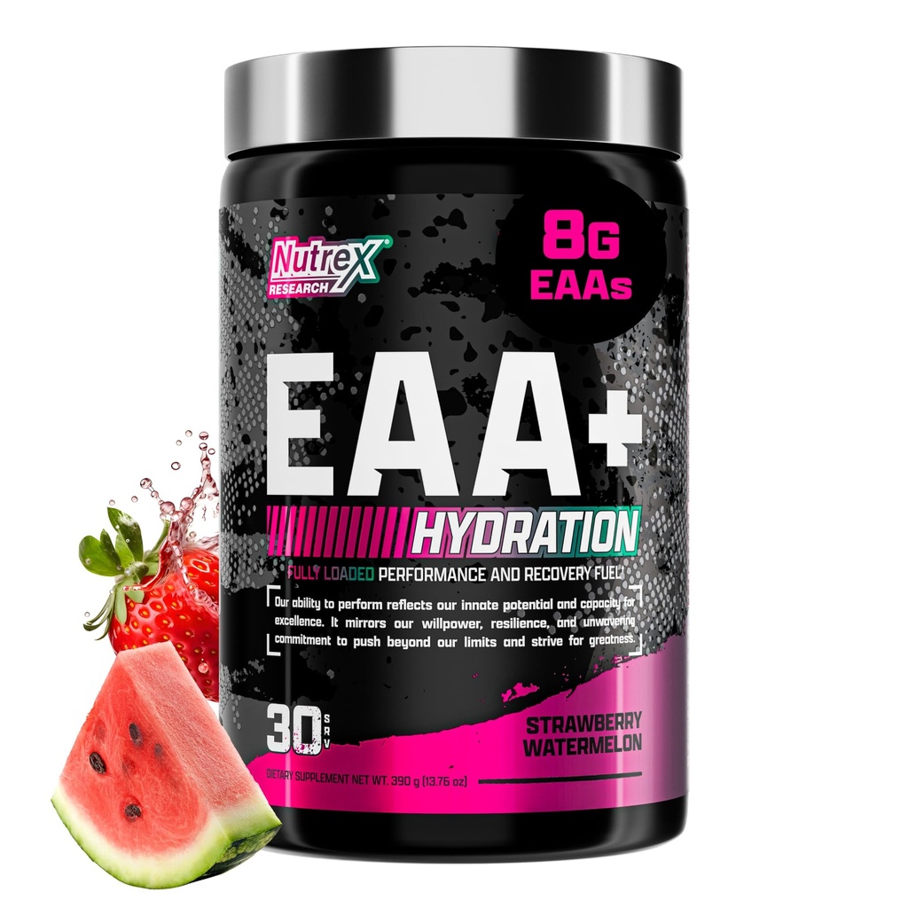 Nutrex Research EAAA Hydration 126; EAas + BCAA Powder 124; Muscle Recovery, Power, Muscle Building, Endurance 124; 8G Escule Amino Acids + Electrolytes 124; Strawberry Watermelon 30 Serving