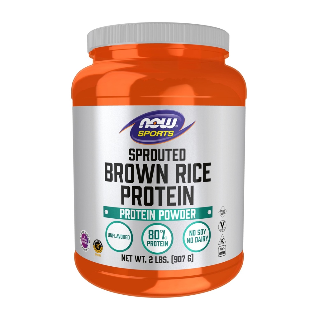 NOW Foods Sports Nutition, Sprinted Brown Rice Protein, 80% Protein, Bubuk Tanpa Rasa, 2- Pound