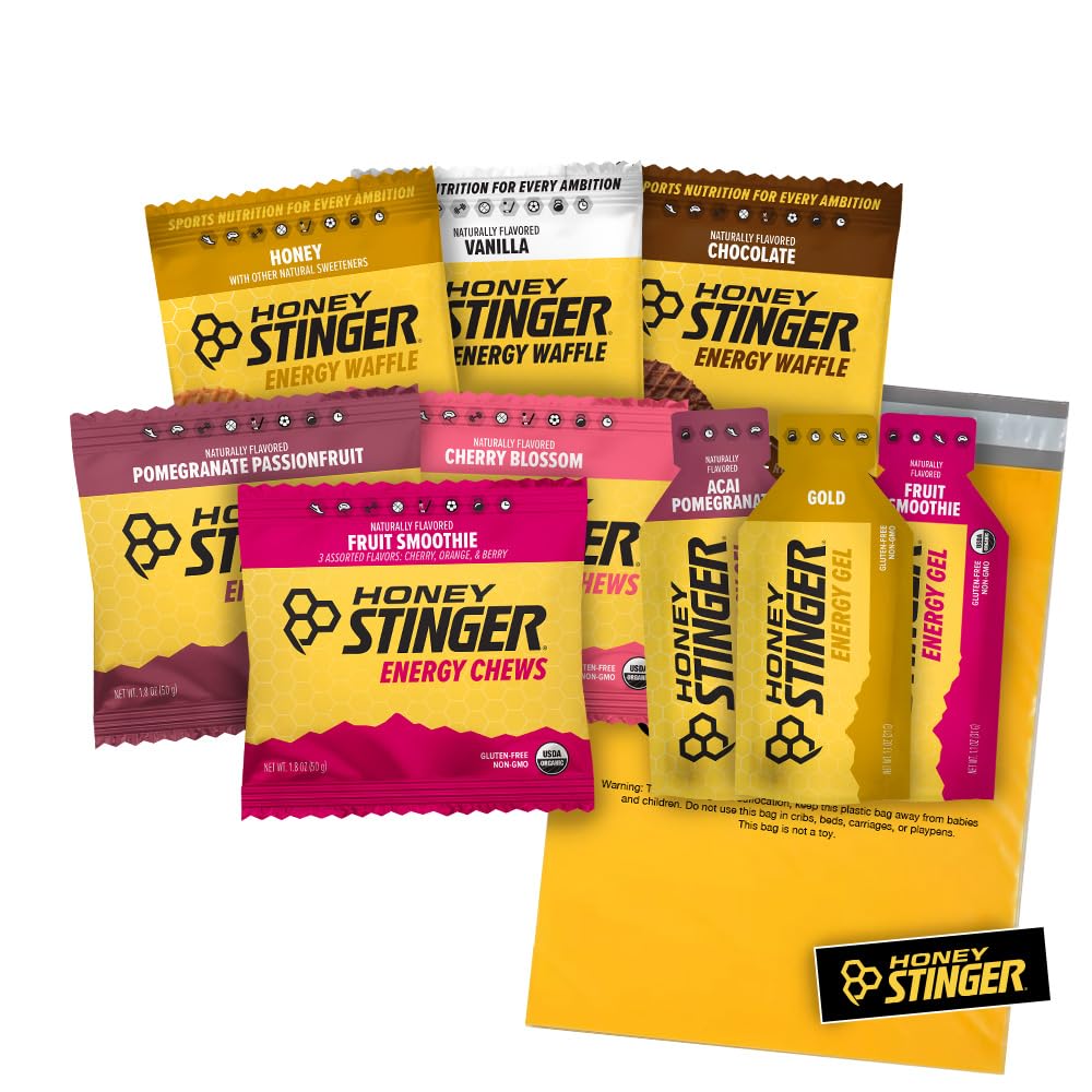Honey Stinger Training Kit - 9 Count Plus Sticker and Polybag - Energy Source for any Activity - 3 Organic Waffles, 3 Pack of Energy Chews & 3 Energy Gels