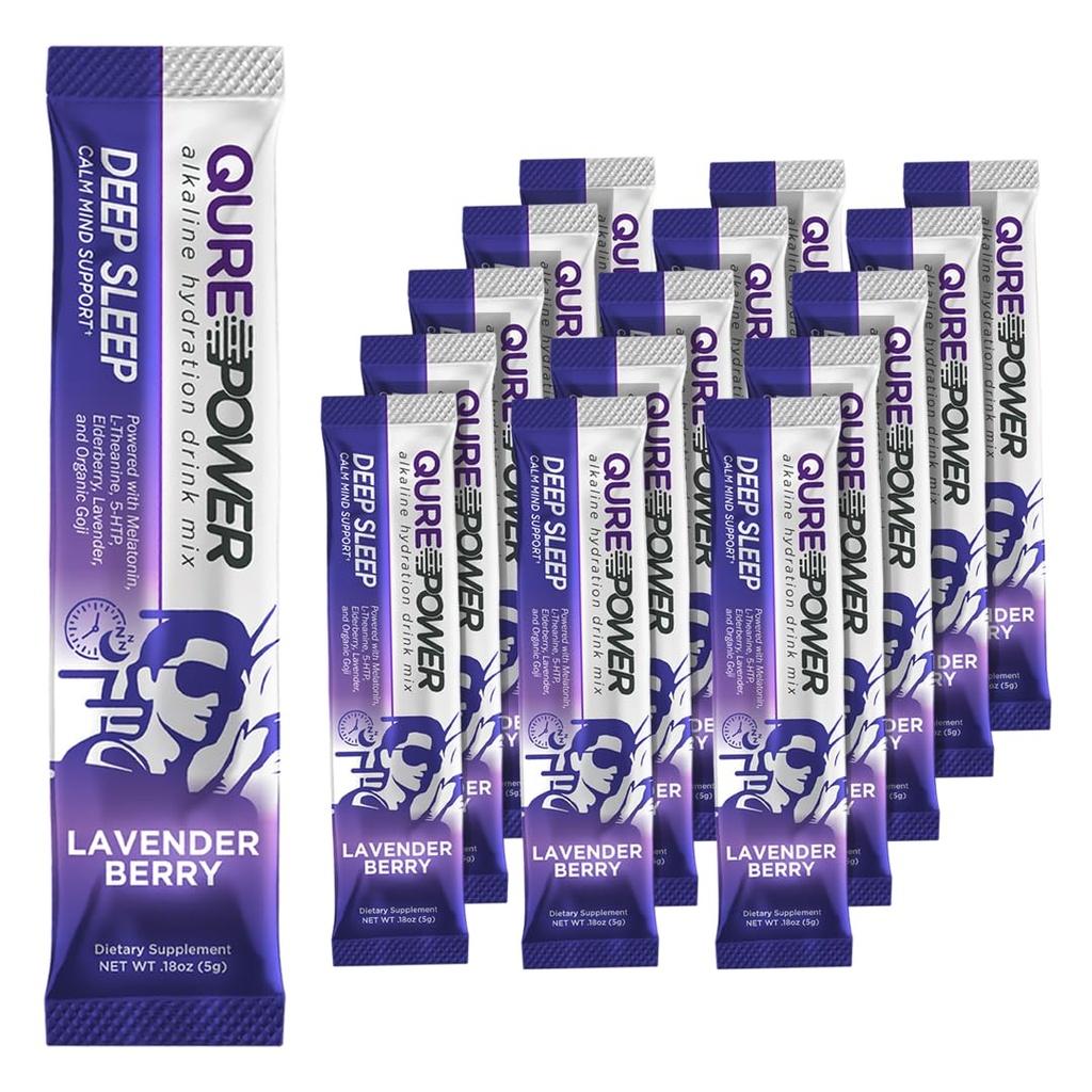 QURE Deep Sleep Aid Minuman Mix w / 5mg Melonaunin & L- Theanine untuk Stress Relief; Bukan - Habit Forming Magnesium & 5 - HTP powder 124; Alkaline Hydration 124; 15 Sticks (1 Box)