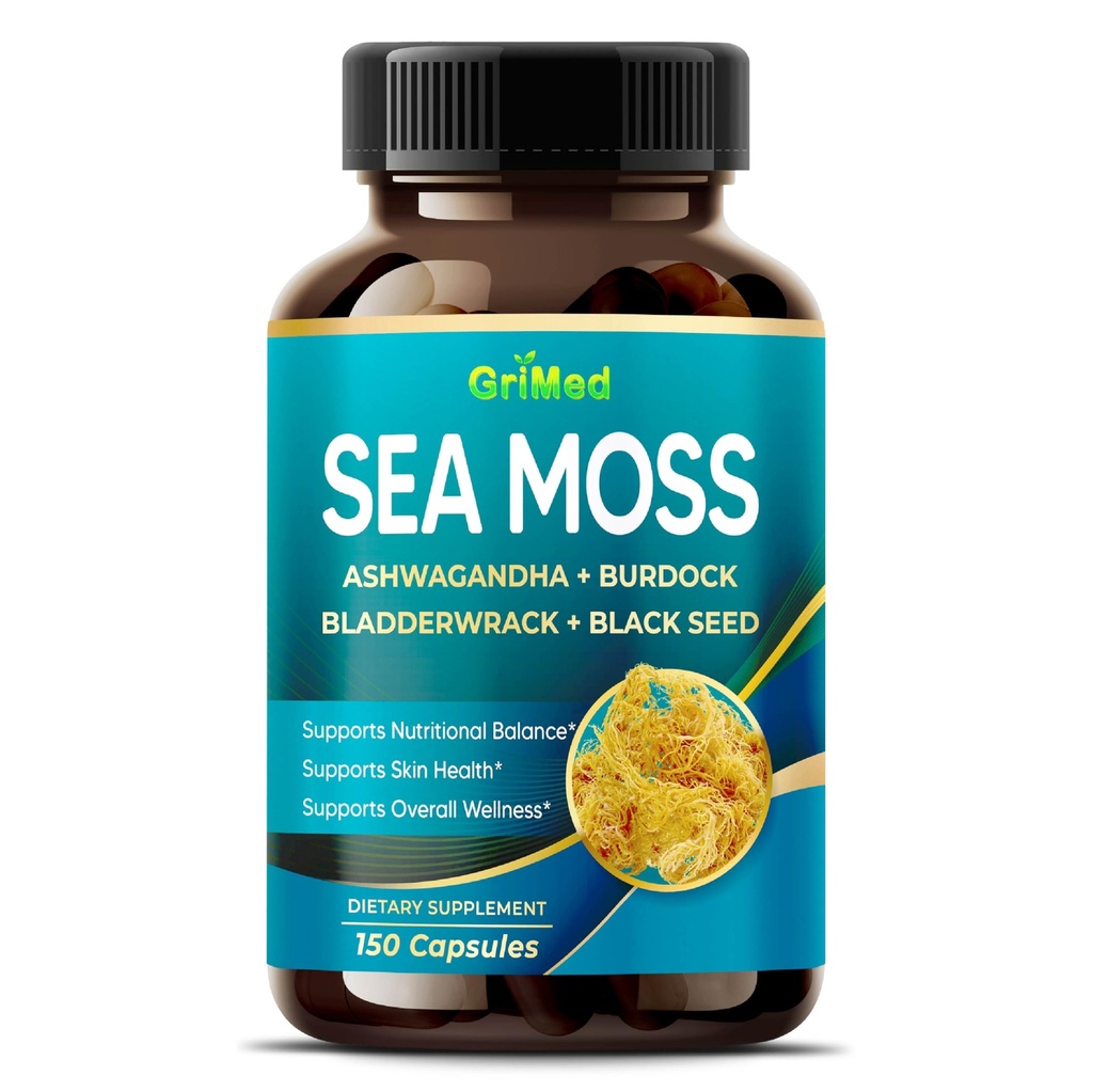Premium Laut Moss dengan Ashwagandha, Burdock Bladdercrack, Benih Hitam untuk Sistem Imune, Skin, Diffoling & Energi- Dibuat di Amerika Serikat (150 Count (Paket 1))