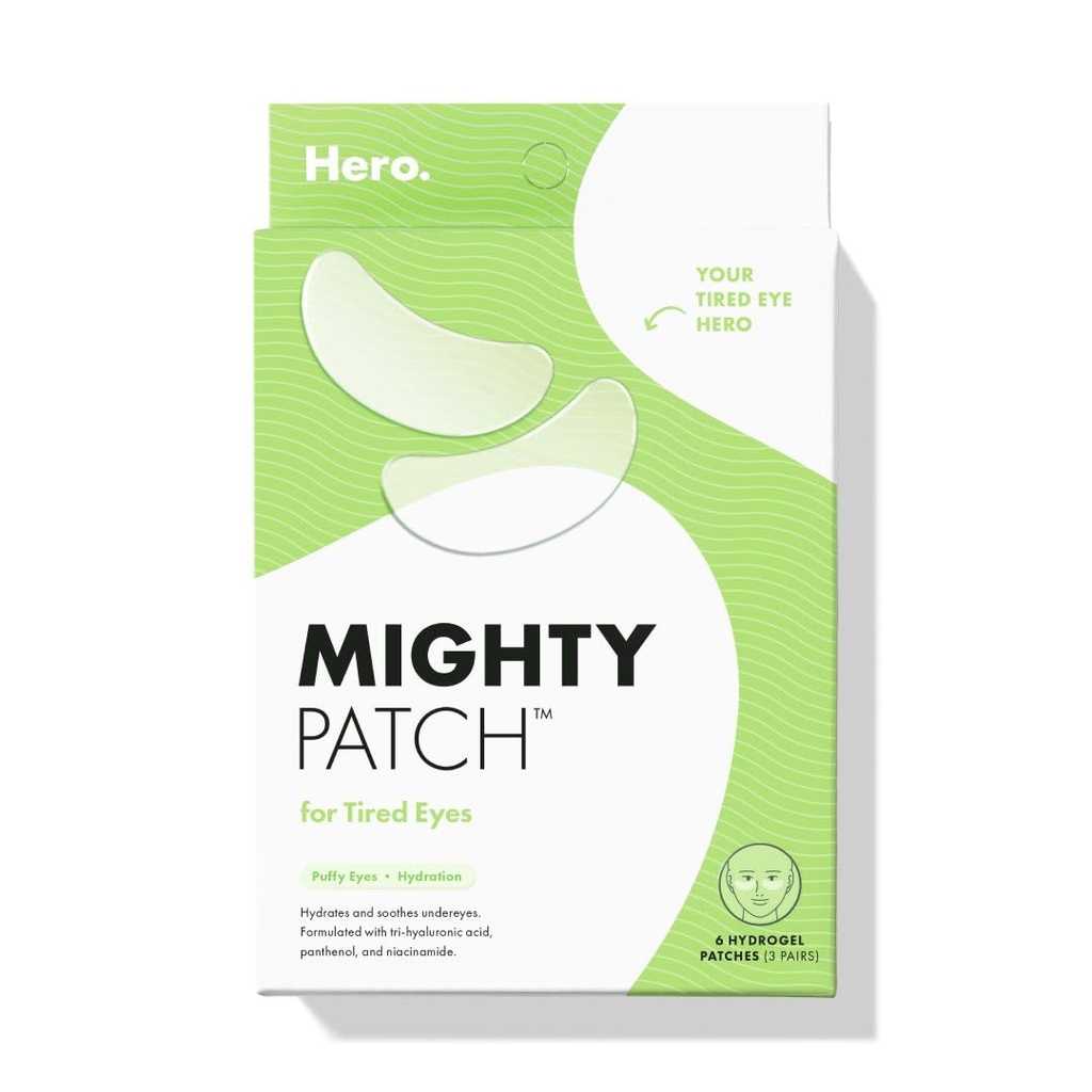 HERO COSMECS Mighty Patch ™ untuk Palang Mata Lelah - Soothing Hydrogel Patches - Awkens dan Visible De- Puffs Undereyes dengan Multiple Aplikasi (6 Count)