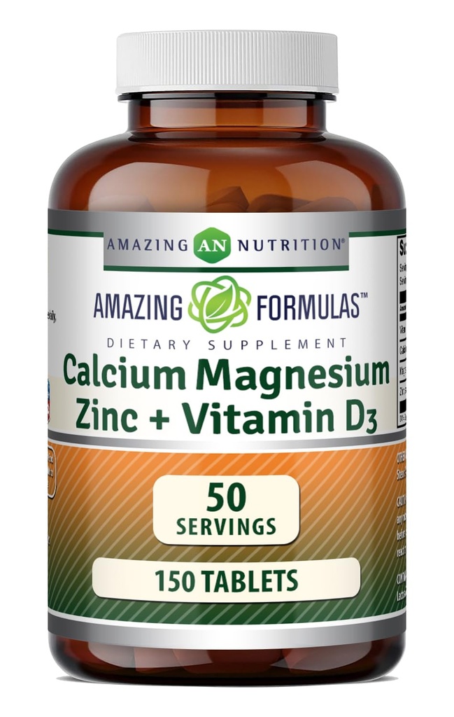 Amazing Formula Calcium Magnesium Zinc + D3 Suplemen 124; 150 Tablet 14; Non-GMO 124; Gluten- Free 124; Dibuat di USA