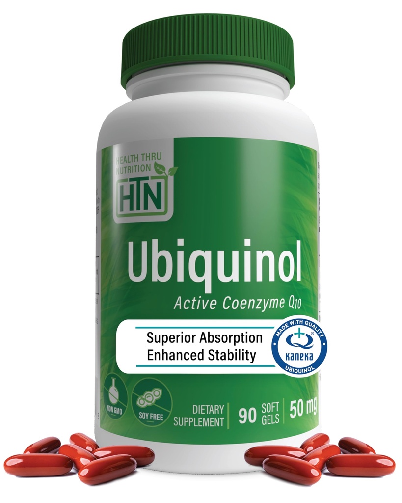 Health Thru Nutrection Ubiquinol 50mg 90 Softgels sebagai Kaneka QH Reduced CoQ- 10 14; Stabilisasi - Partai Ke-3 Test 124; Enhanced Bioavability = 124; Cardiovaskular & Mitokondria Fungsi Dukungan; Non4- GMO