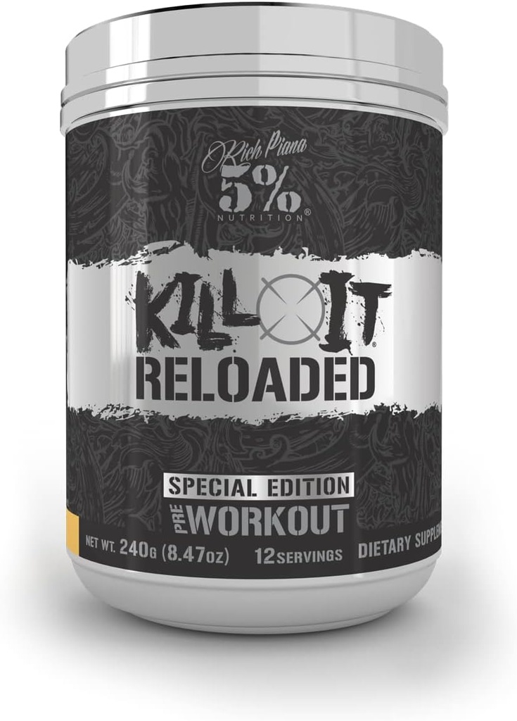 5% Nutrition Rich Piana Kill It Reloaded High Stim Pre-Workout 124; Ultra Energy, Focus, Power & Endurance Citrulline, GlycerSize, Nitroigin, Creatine, Choline, Huperzine A (Maui Twist), 1 pack, 8.47 Ounce