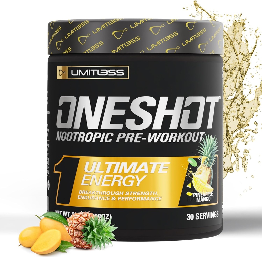 OESHOT Pre Workout Powder for Men and Women - BCAAS Amino Acids Suplement Powder, 200mg Caffeine, Beta Alanine Powder, Citrulline Malate Pretraining Powder - Pana Mangga - 30 Hamba