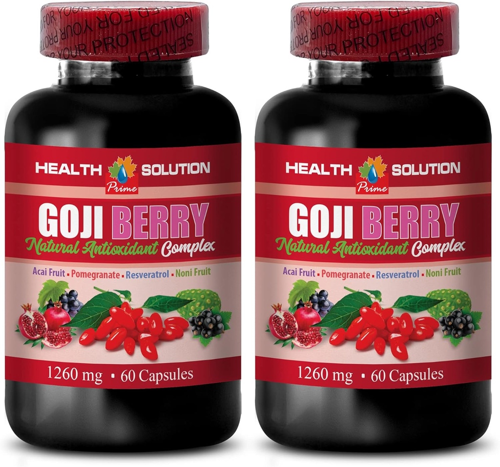 Brain and Memory Power Boost - Goji Berry - Kompleks AnTIOXIDANT Natural, Dukungan Ammune, Pil Tambahan Noni, Ekstrak Mangosteen, Aciai Berry, Kompleks superfruit, Booster Energi, 2 Botol 120 Caps