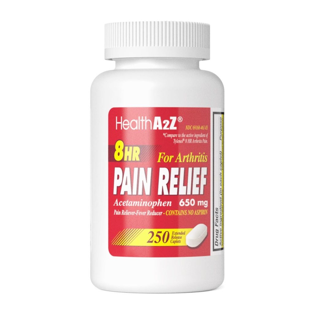 HealtA2Z ® Relief Extended Reliver 124; Acetaminophen 650mg 124; 8 Hours 14; Arthiritis Pain 124; Pain Reduever - Fever Reducer 124; Berisi no Aspirin 124; (250 Caplets)