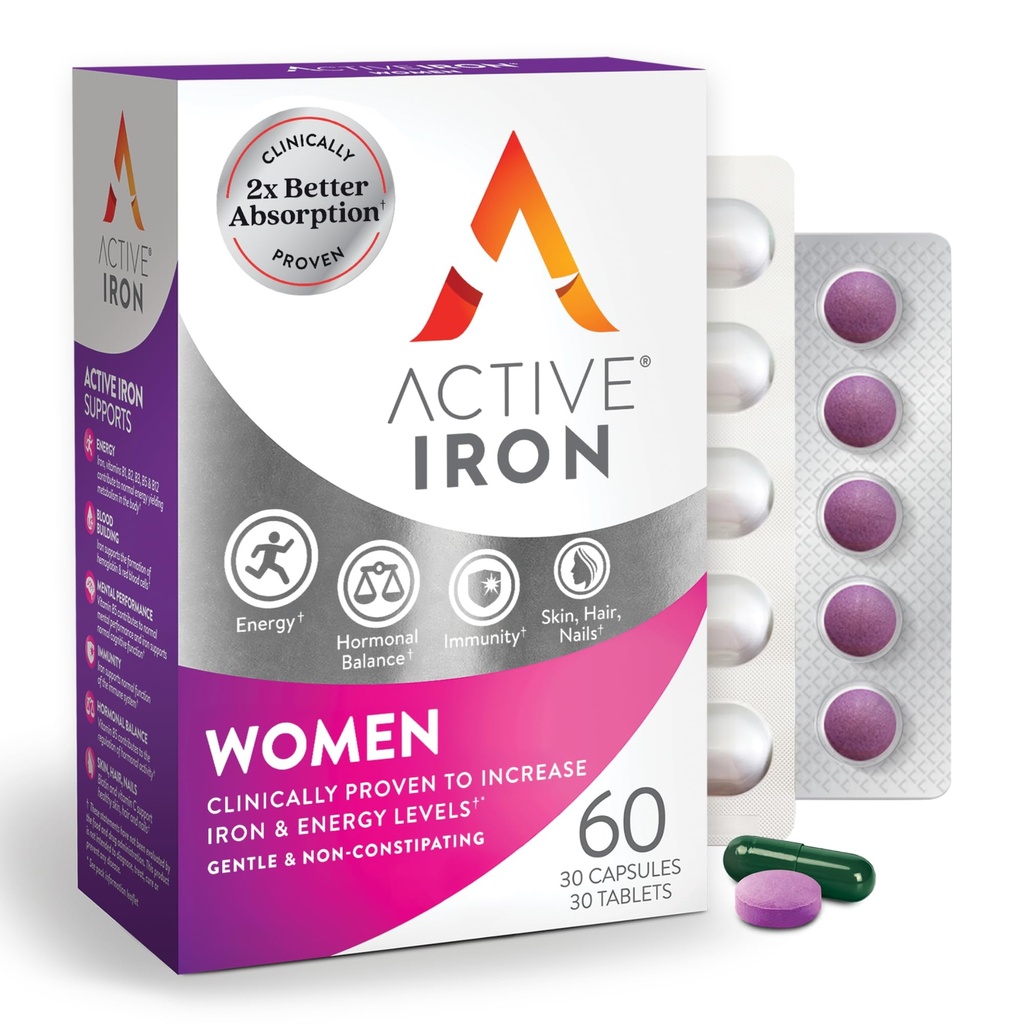 Suplemen Besi Aktif 25mg + Multivitamin bagi Perempuan - Secara klinis Dibuktikan untuk Meningkatkan Energi & Mengurangi Tiredness