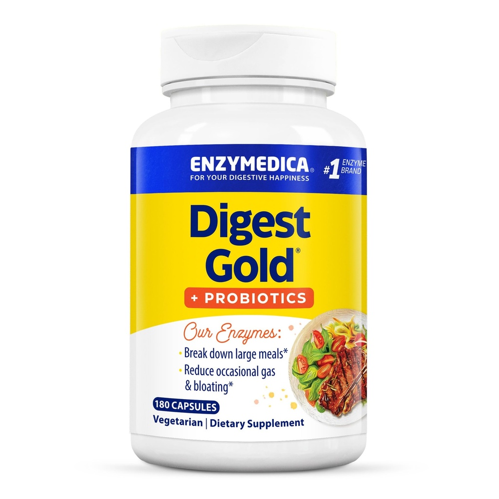 Enzymedica Digest Gold + Programs, 2-in- 1 Formula Kesehatan Gut, Enzymes Digeptical & 1 Miliar Probiotic Cultures Aktif, 180 Count (FFP)