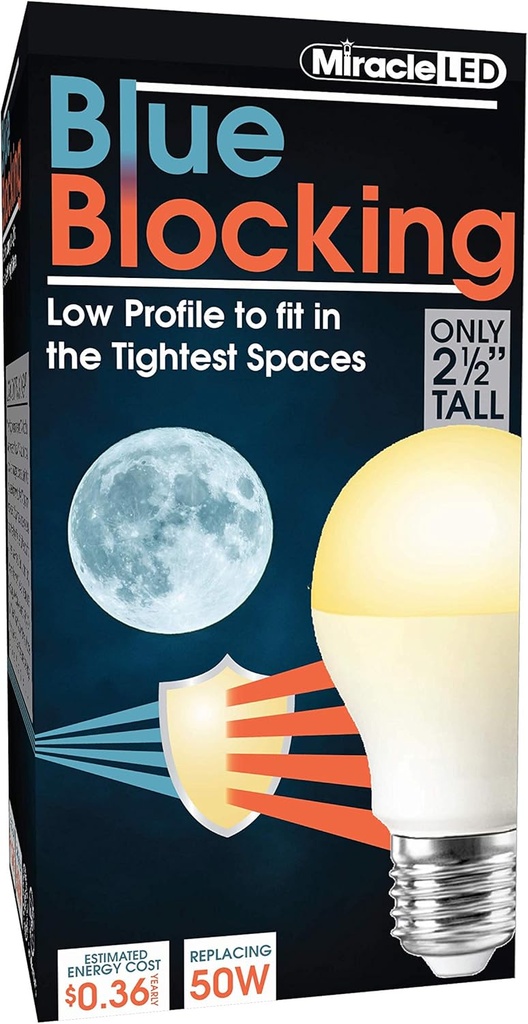 Miracle LED 3W Blue Blocking Warm Yellow Tace-Spaces Sleep Bulb Ditempatkan hingga 50W untuk Replicate Seting Sun dan Produce Melonalin Organis, Amber Glow, 609013