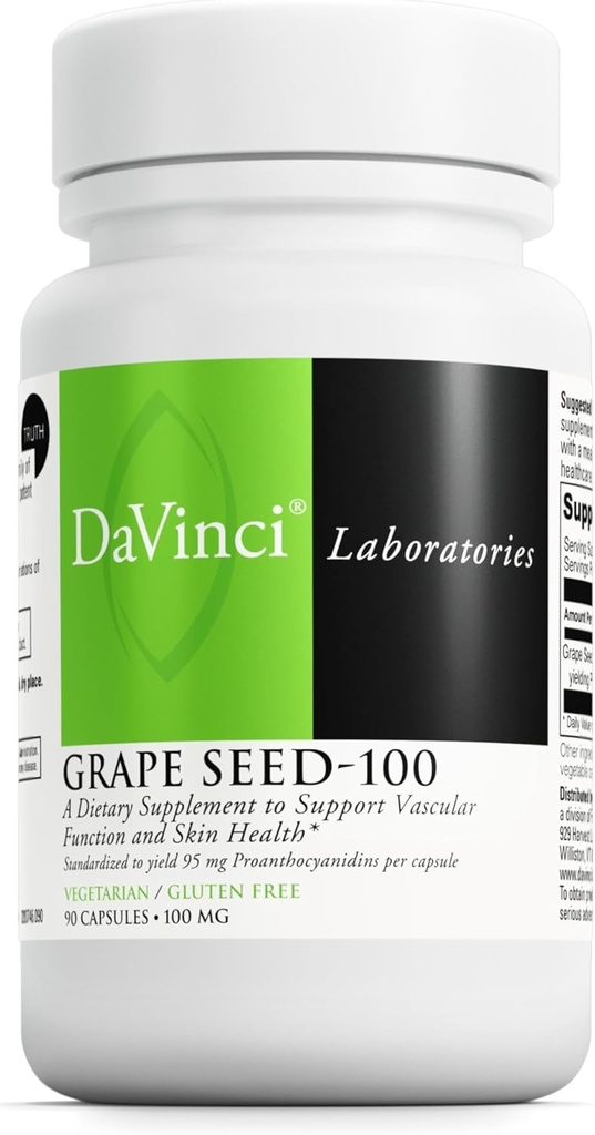 DAVINCI Labs Grape Seed-100 - Tambahan Dietary untuk Mendukung Sistem Imune, Fungsi Vascular dan Skin Sehat * - dengan 100 mg Grape Ekstrak per Serving - Gluten-Free - 90 Vegetarian Capsules