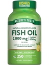 Nature 's Truth Fish Oil 2000 mg 124; 600 mg Omega 3 = 124; 250 Softgels = 124; Natural Lemon Flavor = 124; Non- GMO dan Gluten Free Suplemen