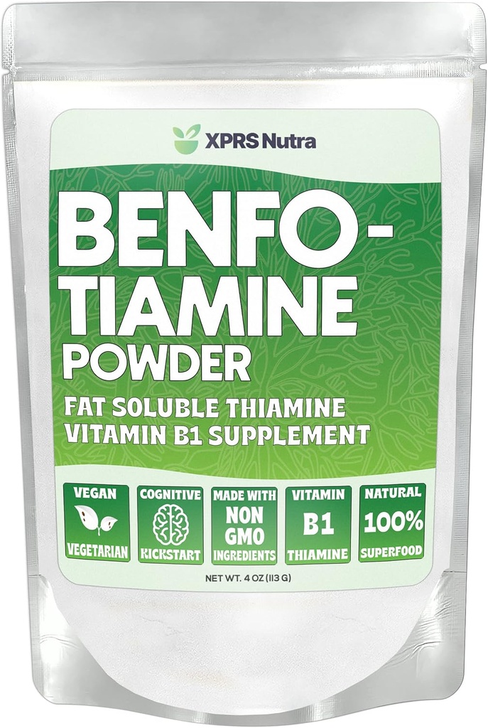 XPRS Nutra Benfotiamine Powder (Thiamine Soluble Happy Heart Thiamine Suplemen - Vitamin B1 Benfotiamine untuk Kognitive Boost - Vegan Friendly Benfotamine Powder (4 Ounce)