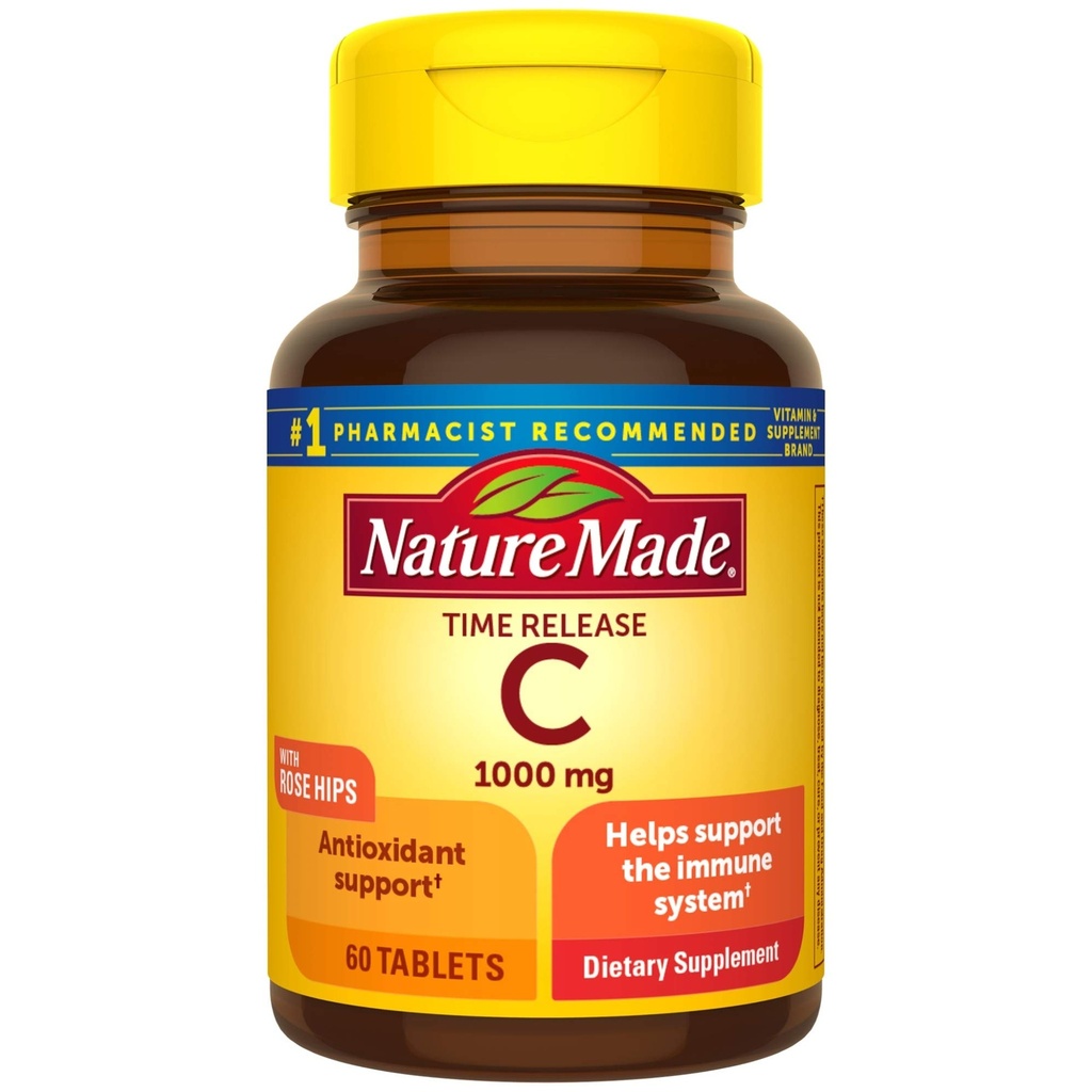 Nature Made Vitamin C 1000 mg Time Rilis Tablet dengan Rose Hips, 60 Count (Packaging May Wary)