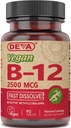 Deva Vegan Vitamin B-12, Potensi Tinggi 2500 mcg B12, Dissolve cepat, Sublingual, 90 Tablet (Paket 3)