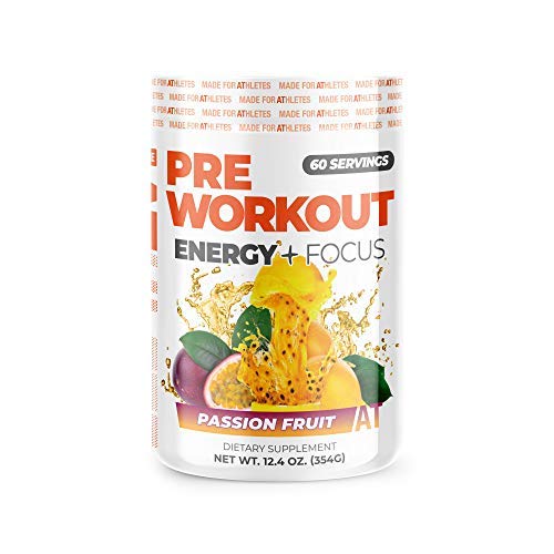 Tentang time Pre Workout Energy + Focus, Passion Fruit 124; 60mg Caffeine from Green Tea, Natural Flavors, No Jitters or Crashes, No Stim, Gluten Free, Sugar Free, 60 Servings