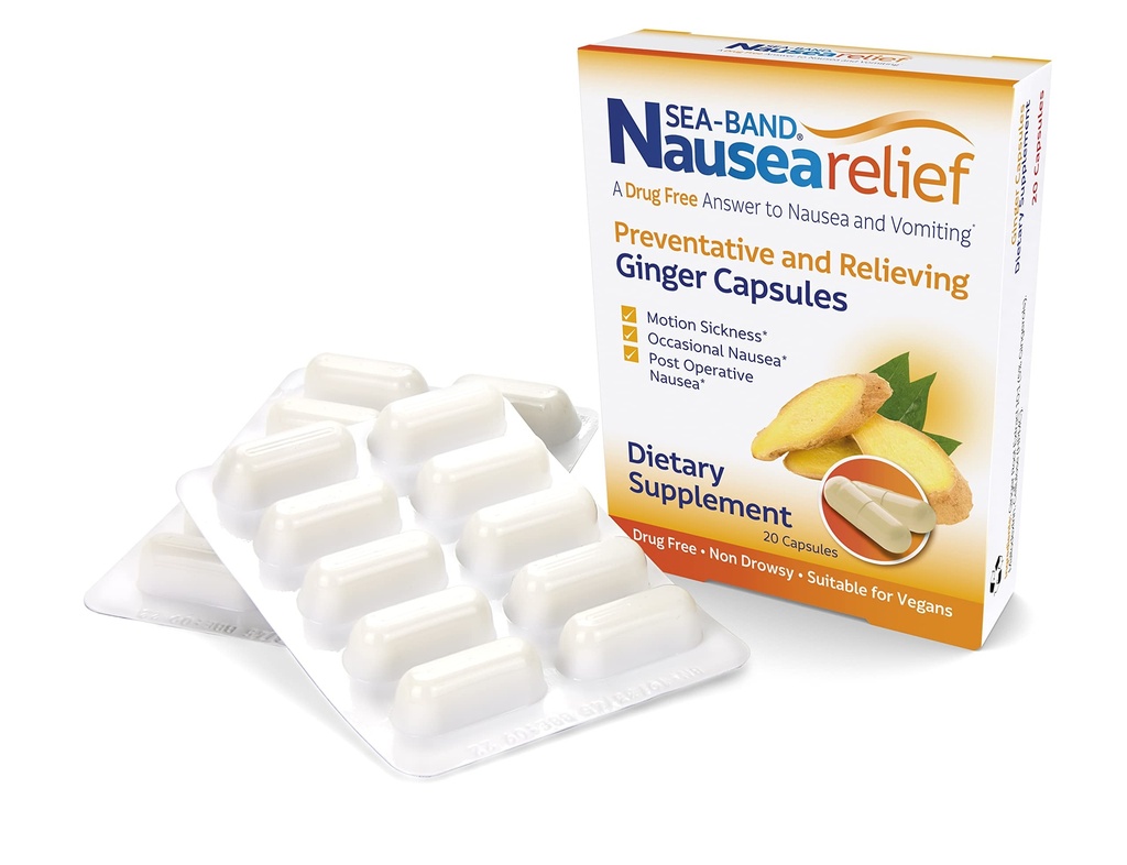 Sea- Band Anti- Mual Ginger Capsules untuk Penyakit Gerak dan Bantuan Mual