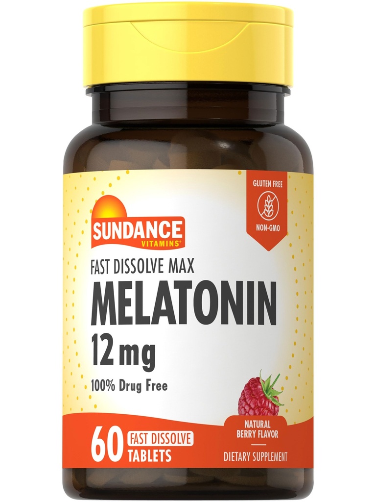 Sundance Melonatin 12mg 124; 60 Fast Dissolve Tablet 124; Natural Berry Flavor 124; Vegetarian, Non-GMO, dan Gluten Free Supplemen