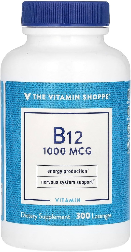The Vitamin Shoppe Vitamin B12 1.000mcg - Support Energy Production, Once Daily Dietary Suplemen - Vitamin B-12 (As Cyanocobalamin), Gluten & Dairy Free (300 Lozenges)