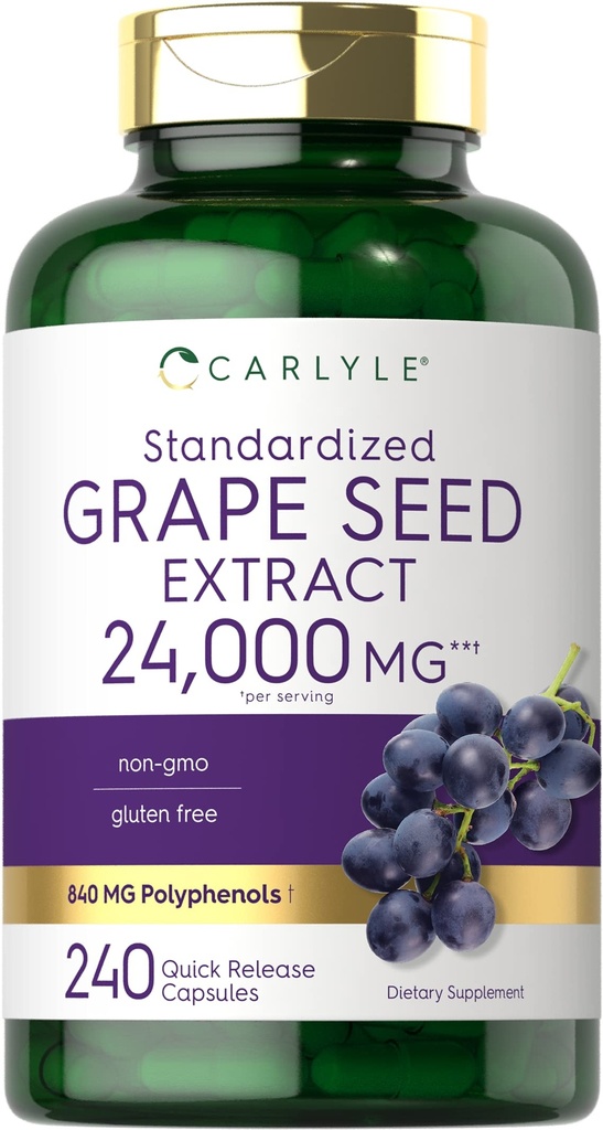 Carlyle Grape Seed Extract 24.000 mg Equivalen 240 Capsules 124; Maksimum Power Standardisasi Extract 126; Non-GMO, Gluten Free
