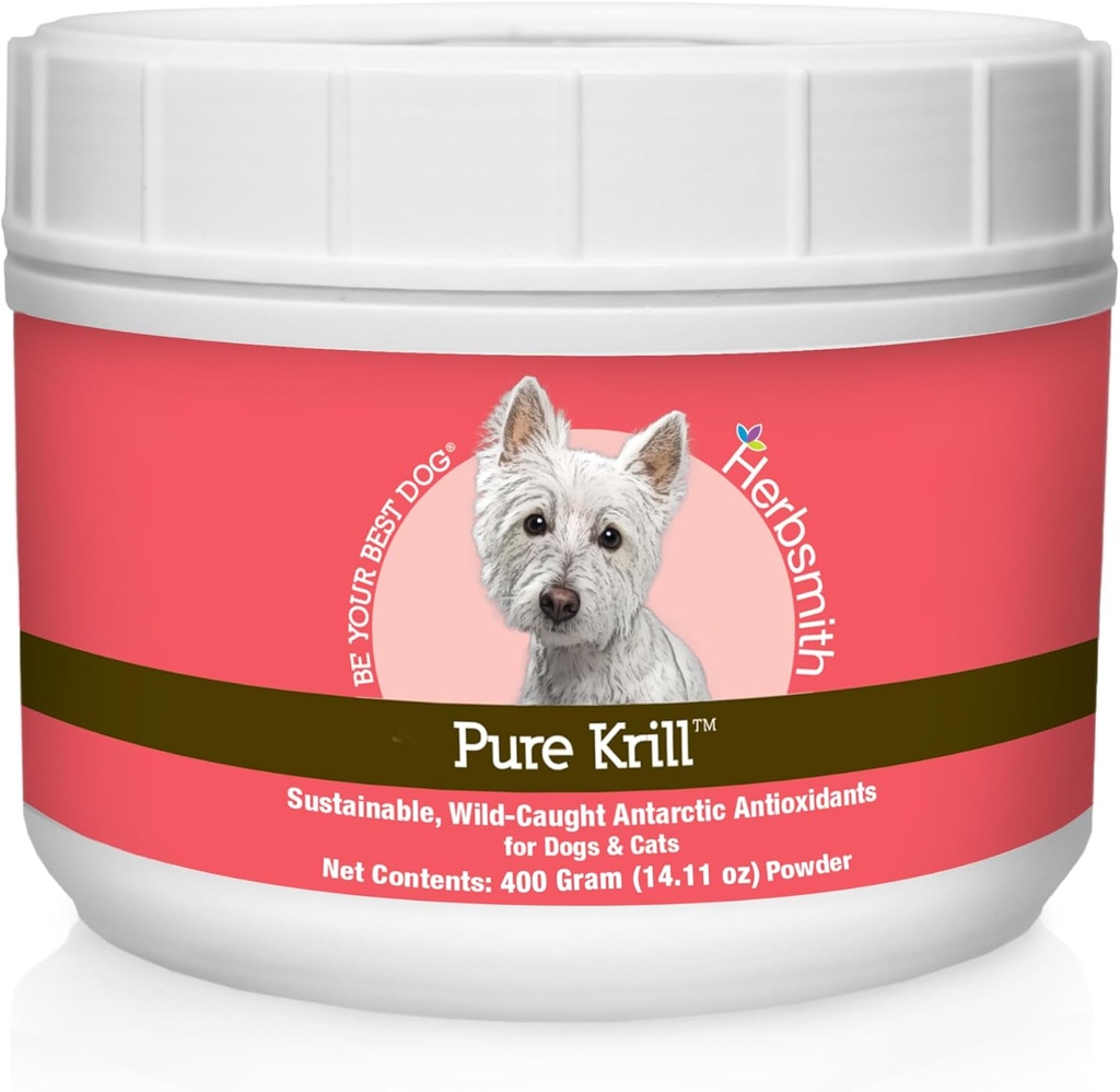 Herbsmith Pure Krill - Wild- Caught Antartika Krill - Just 1 Ingredient - Astaxanthin for Dogs - Ready-To-Use Omega 3 - Alternatif untuk Krill Oil for Dogs - 400g